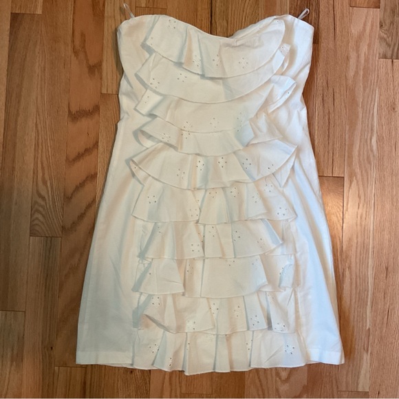 New - Zara white poplin dress embroidered ruffles dainty summer strapless - Picture 5 of 16